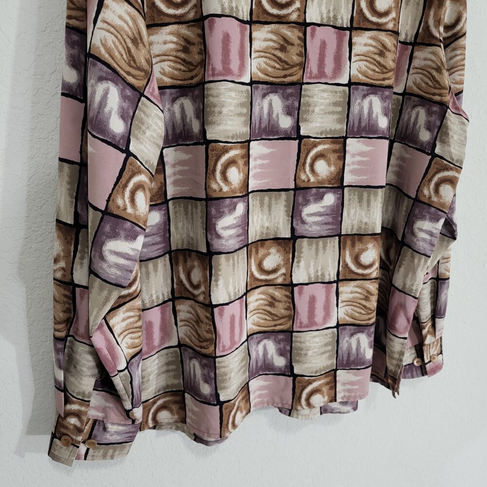 Blouseworks Blouse Shirt Womens XL Geometric Window pane Long Sleeve Button Down - Picture 12 of 12